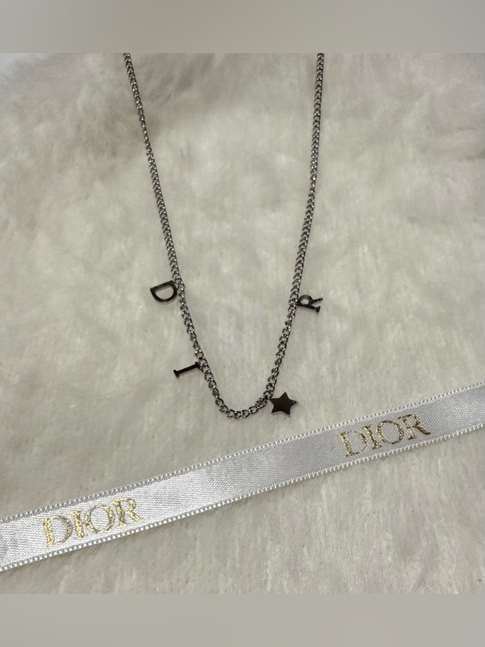 Letters & Star Charm Necklace in Silvertone